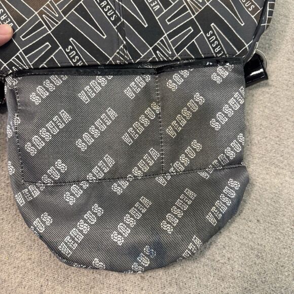 VTG Versace Versus Purse Black Monogram Canvas Patent Leather Accents 11x9 Y2K - Picture 6 of 12